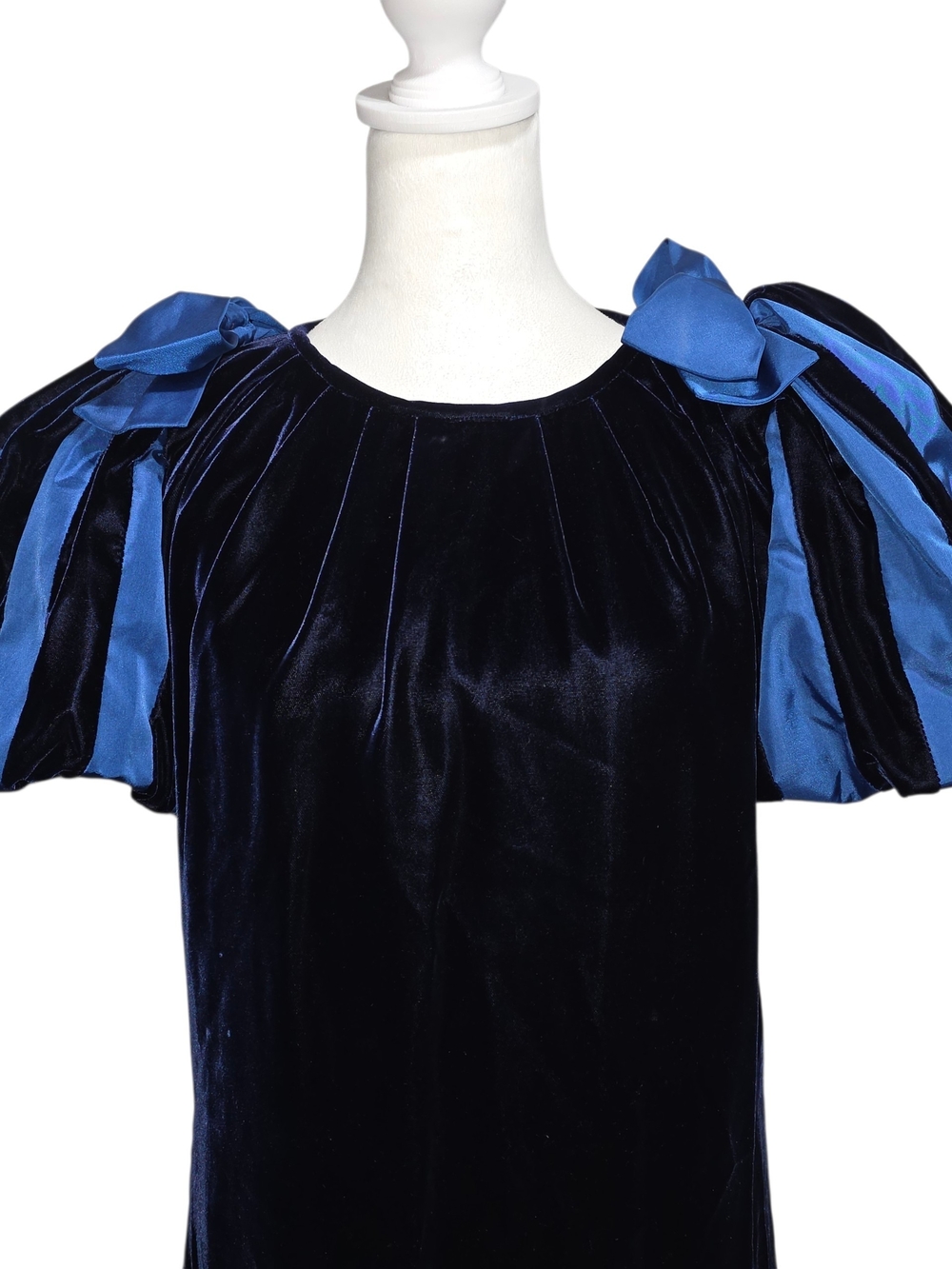 Vintage Nipon Boutique Blue Velvet Puff Sleeve Mini Dress Size 4 Coquette Party - Picture 3 of 13